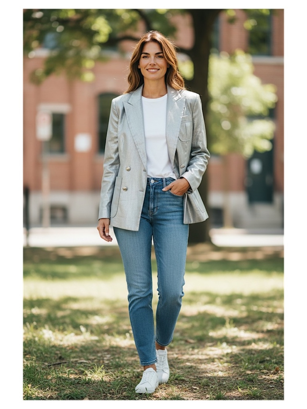 Lauren Ralph Lauren foiled linen-cotton gray/silver blazer, EUC, Size 4